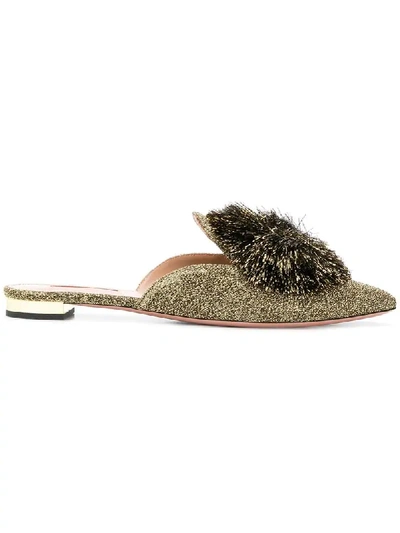 Shop Aquazzura Flat Pompom Mules