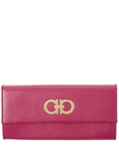 Shop Ferragamo Double Gancini Leather Continental Wallet In Pink