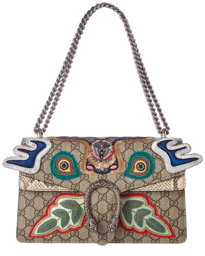 Shop Gucci Dionysus Gg Supreme Canvas & Snakeskin Shoulder Bag In Brown