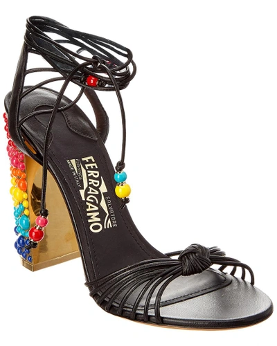 Shop Ferragamo Embellished Heel Leather Sandal In Nocolor