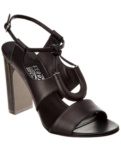 Shop Ferragamo Galilea Leather Sandal In Black