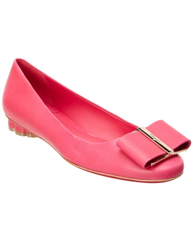 Shop Ferragamo Vara Bow Leather Ballet Flat In Pink