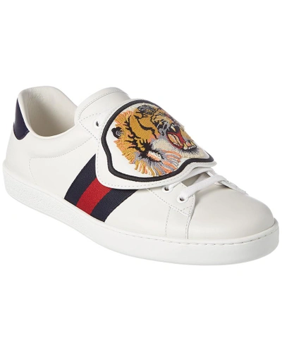 Shop Gucci Ace Removable Patch Leather Sneaker In White