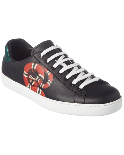 Shop Gucci Ace Kingsnake Leather Sneaker In Black