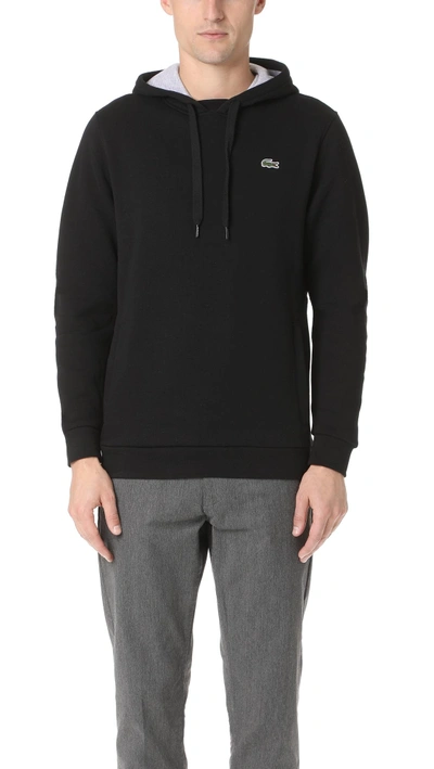 Shop Lacoste Sport Pullover Fleece Hoodie In Black/silver Chine