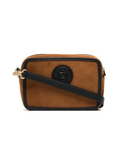Shop Fendi Brown Logo Stamp Suede Leather Camera Bag