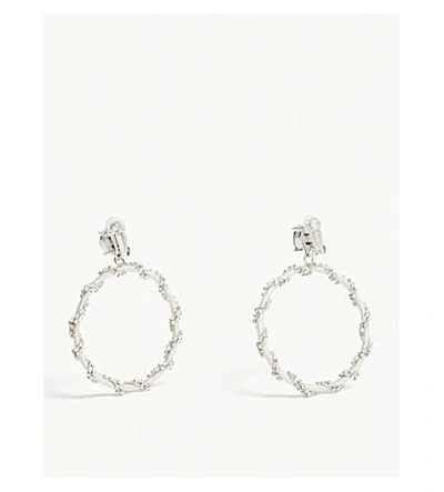 Shop Oscar De La Renta Crystal Chain Hoop Earrings In Silver