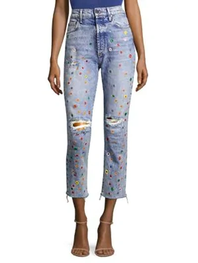 Shop Alice And Olivia Amazing High-rise Distressed Grommet Jeans In Last Call