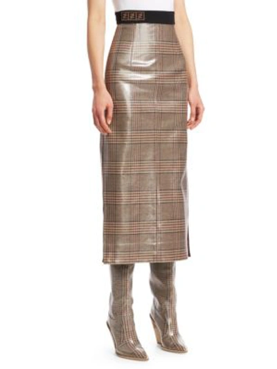 Shop Fendi Glazed Check Midi Skirt In Plaid
