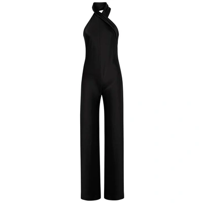 Shop Galvan Pandora Wide-leg Satin Jumpsuit In Black