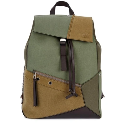 Shop Loewe Puzzle Army Green Canvas Backpack In Khaki