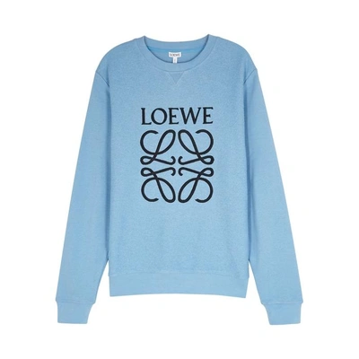 Shop Loewe Blue Logo-embroidered Cotton Sweatshirt In Light Blue