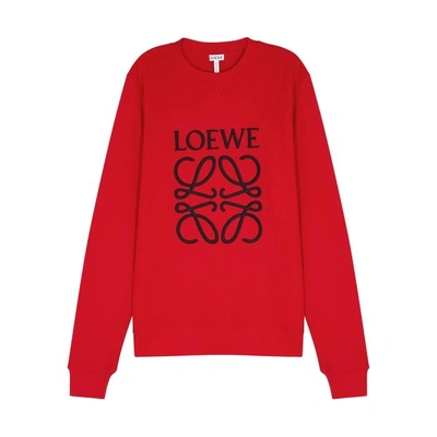 Shop Loewe Red Logo-embroidered Cotton Sweatshirt