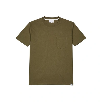 Shop Norse Projects Johannes Olive Cotton T-shirt In Khaki