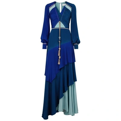 Shop Peter Pilotto Colour-block Tiered Silk Gown In Blue