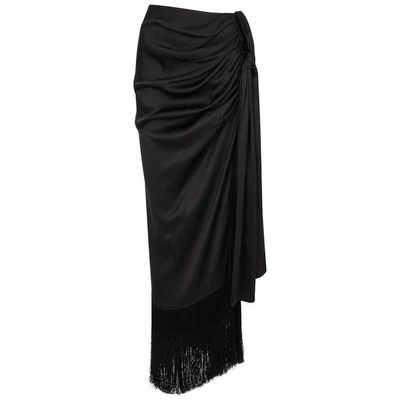 Shop Magda Butrym Asti Black Silk Midi Skirt