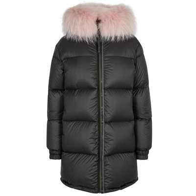 Shop Mr & Mrs Italy Black Fur-trimmed Reversible Shell Coat