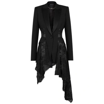 Shop Alexander Mcqueen Black Asymmetric Wool-blend Blazer