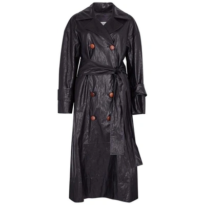 Shop Rejina Pyo Oil Navy Faux Leather Trench Coat