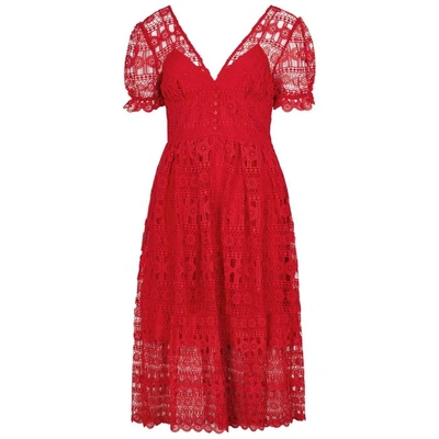 Shop Self-portrait Red Guipure Lace Dress