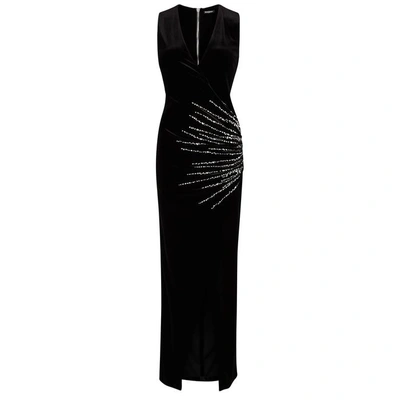 Shop Balmain Black Embellished Velvet Gown