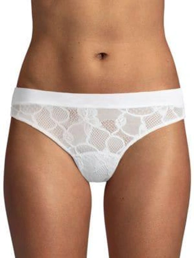Shop Commando Stripped Lace Thong In White