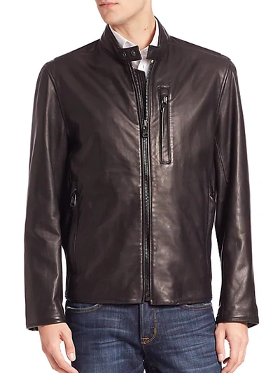 Shop Andrew Marc Leather Moto Jacket In Jet Black