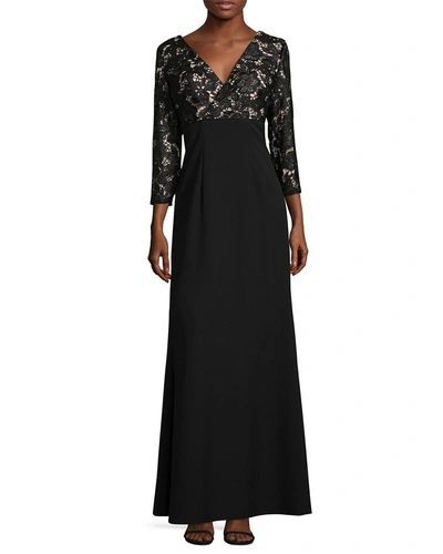 Shop Js Collections Lace Surplice Evening Gown In Nocolor