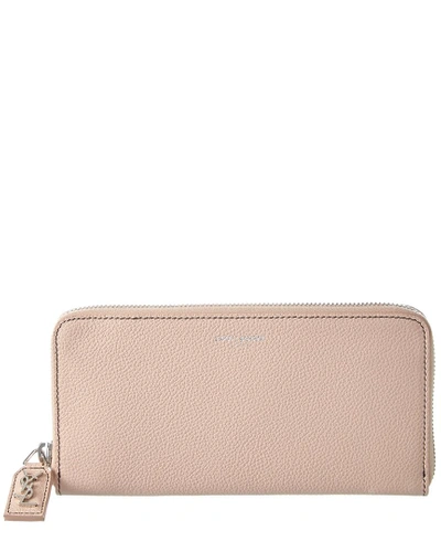 Shop Saint Laurent Rive Gauche Leather Zip Around Wallet In Pink