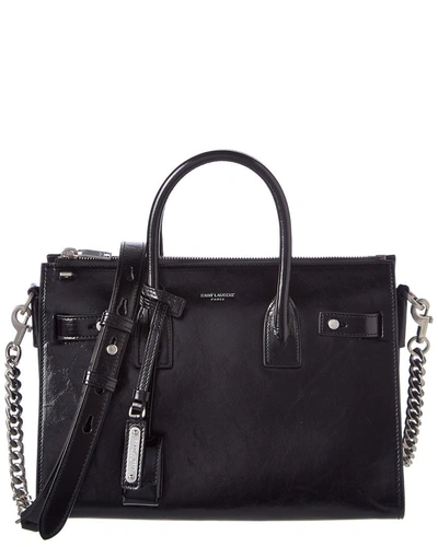 Shop Saint Laurent Baby Sac De Jour Leather Tote In Black