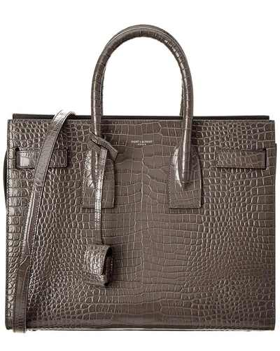 Shop Saint Laurent Small Sac Du Jour Croc In Grey