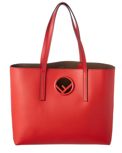 Shop Fendi Logo Leather Shopper Tote In Red