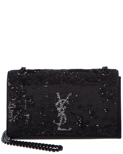 Shop Saint Laurent Kate Small Monogram Sequin Shoulder Bag In Black