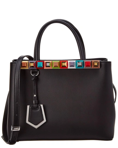 Shop Fendi 2jours Petite Studded Leather Tote In Black