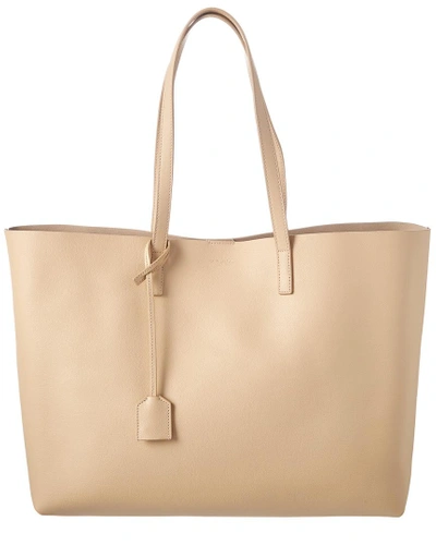 Shop Saint Laurent East/west Leather Shopping Tote In Nude