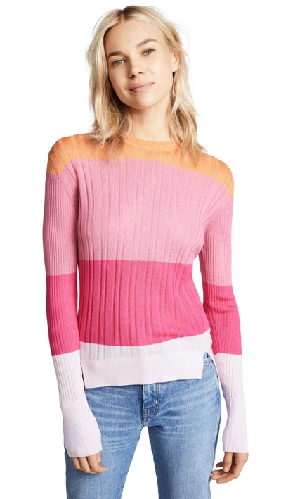 Shop Tome Colorblock Crew Neck Sweater In Pink/orange