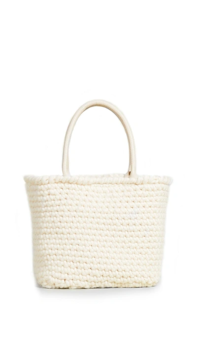 Shop Caterina Bertini Wool Knit Bucket Bag In Ivory