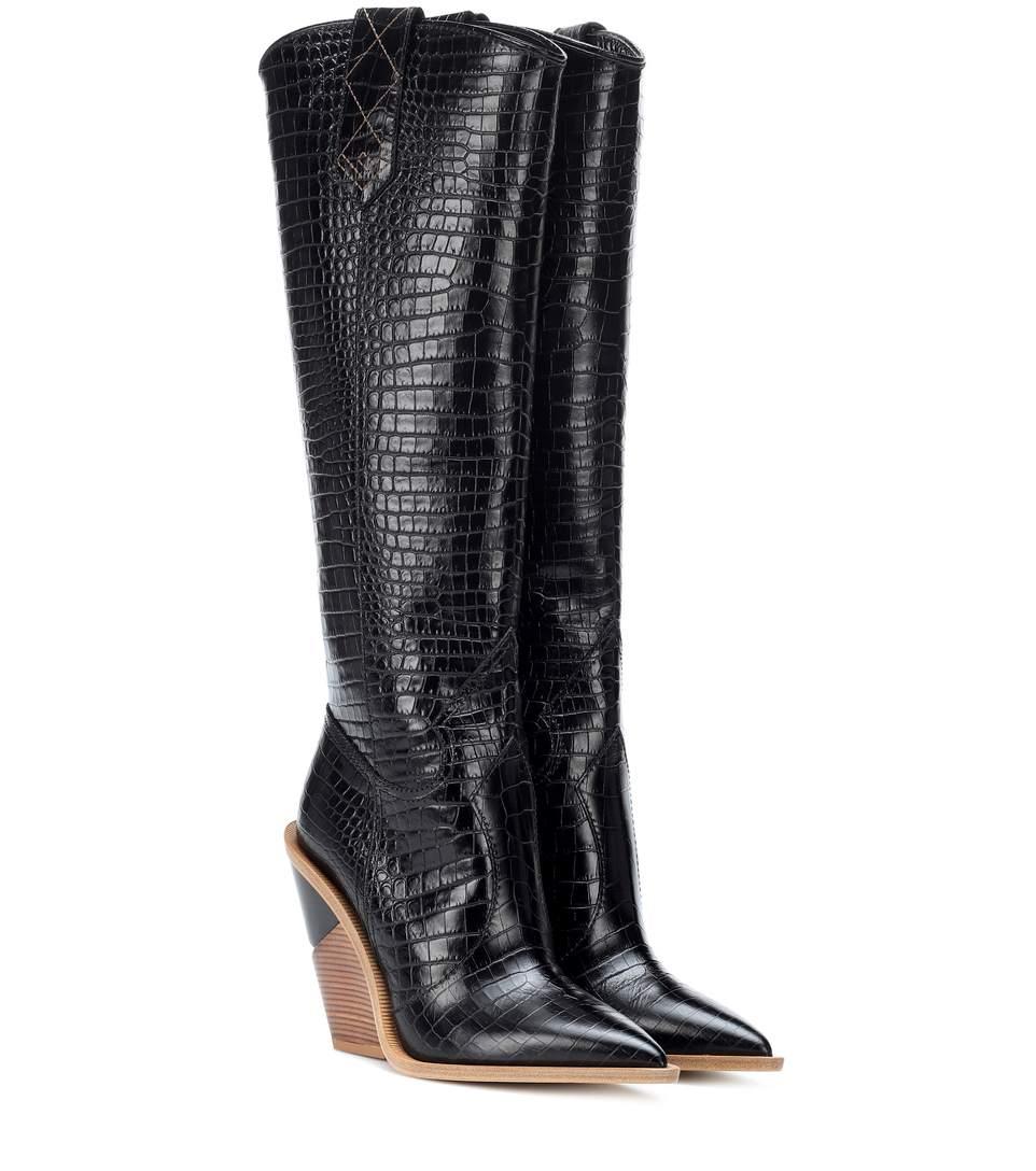 nikitta croc embossed knee high boot