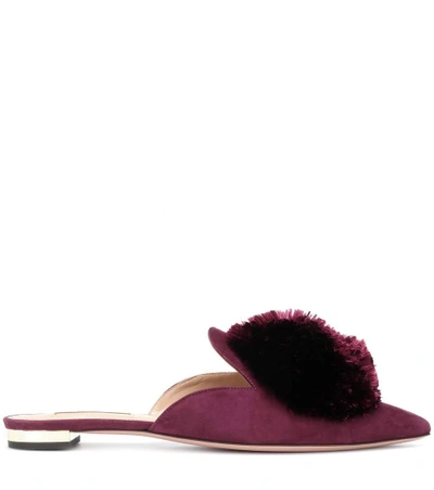 Shop Aquazzura Powder Puff Suede Slippers In Purple