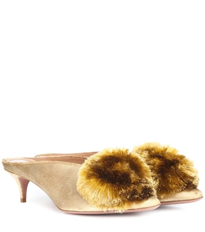 Shop Aquazzura Powder Puff 45 Velvet Mules In Gold