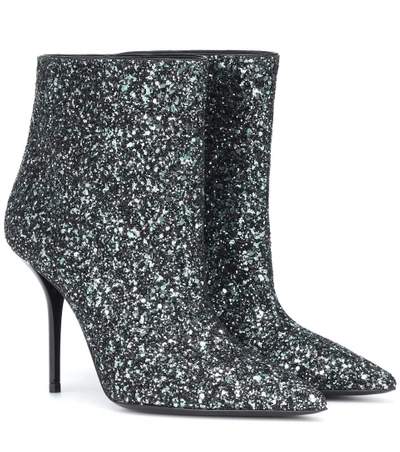 Shop Saint Laurent Pierre 95 Glitter Ankle Boots In Green