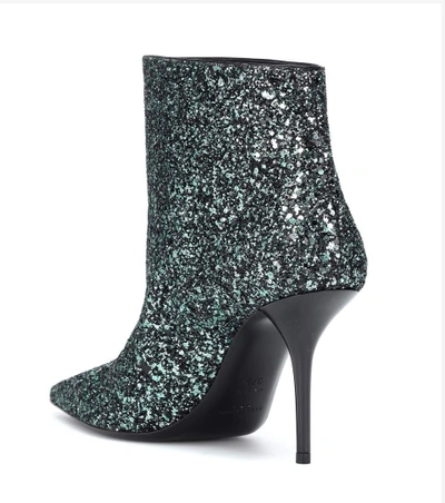 Shop Saint Laurent Pierre 95 Glitter Ankle Boots In Green