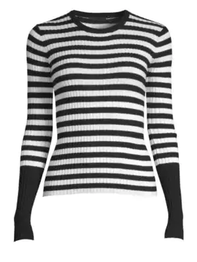 Shop Atm Anthony Thomas Melillo Striped Wool Crewneck Sweater In Black White Stripe