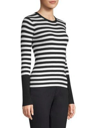 Shop Atm Anthony Thomas Melillo Striped Wool Crewneck Sweater In Black White Stripe