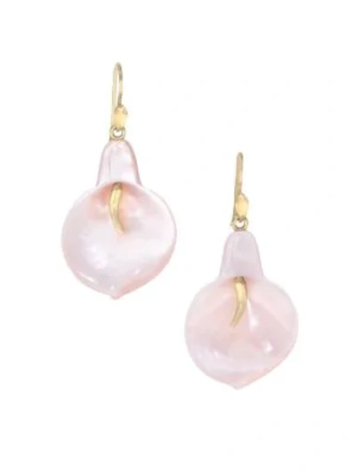 Shop Annette Ferdinandsen Pink Mother-of-pearl & 14k Yellow Gold Cala Lillies Post Earrings