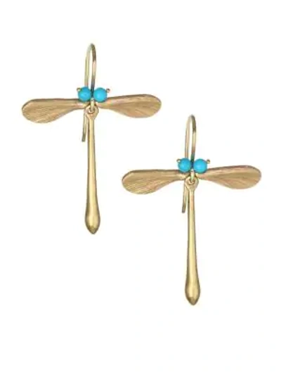 Shop Annette Ferdinandsen Sleeping Beauty Turquoise & 14k Yellow Gold Dragonfly Earrings