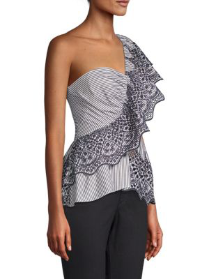 bcbg one shoulder peplum top