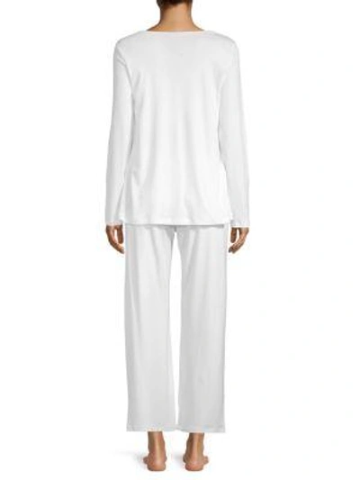 Shop Hanro Women's Moments Two-piece Lace & Cotton Pajama Set In White