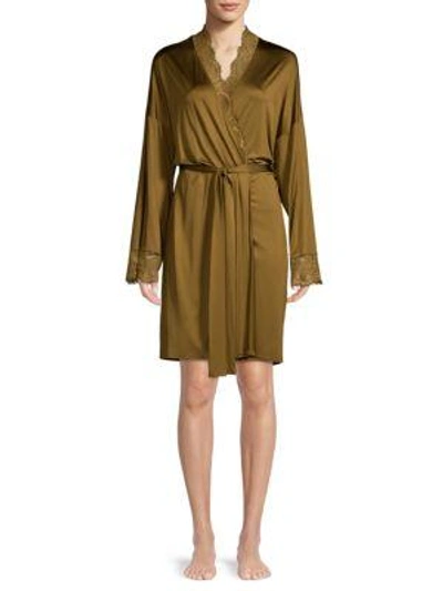 Shop Hanro Laila Dressing Gown In Country Green