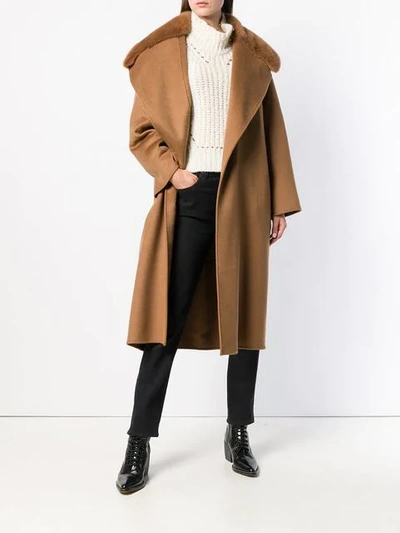 Shop Liska Mink Fur Collar Coat In Brown